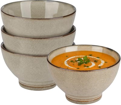 Secret de Gourmet Soepkommen Kenya - 4x - beige - 13 x 8 cm - keramiek - kommetjes / schaaltjes - 475 ml