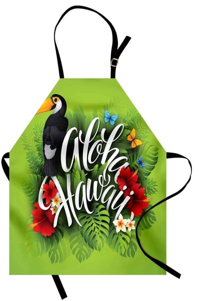 ABAKUHAUS Aloha Kookschort, Hawaï Bloemenillustraties, Kleurvast, In hoogte verstelbaar, Wasbaar, Heldere digitale druk, Veelkleurig