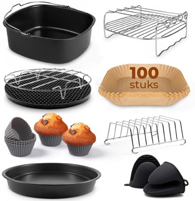 Fentic Airfryer Accessoires - Geschikt voor Airfryer XL en XXL – Met Airfryer Bakpapier (100 stuks) – ⌀ 20cm