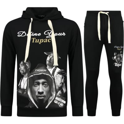 2Pac Joggingpak Hoodie Heren - Tupac Trainingspakk Hoodie - Huispak Heren Volwassenen - 672 - Zwart