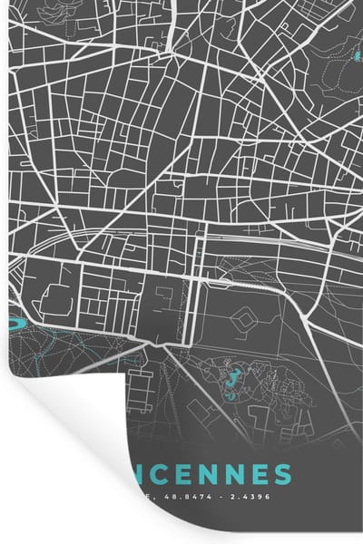 Muurstickers - Sticker Folie - Vincennes - Stadskaart - Kaart - Plattegrond - Frankrijk - 20x30 cm - Plakfolie - Muurstickers Kinderkamer - Zelfklevend Behang - Zelfklevend behangpapier - Stickerfolie