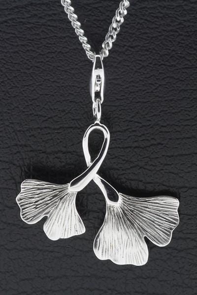 Zilveren Ginkgo dubbel blad hanger én bedel