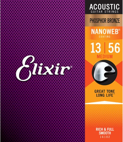 Elixir Strings NANOWEB - Snarenset Akoestische Gitaar - Phosphor Bronze - Medium Gauge - 13-17-26-35-45-56