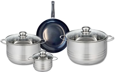 Set van 1 Koekenpan 20 cm en 3 kookpotten 12, 20 en 24 cm Elo Prima Glanzend