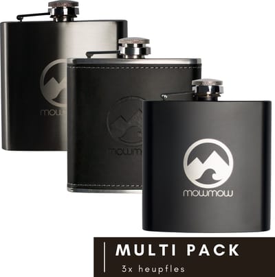 MowMow heupfles voordeelpack | 3 stuks | zwart/zwart PU/zilver