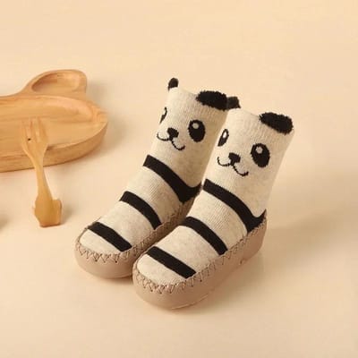 Baby Schattig Cartoon Dier Vloersokken Lente Herfst Katoen Warme Schoenen met Rubberen Antislip Zool voor Peuter Meisjes Jongens Pantoffel 0-6 months(11cm) beige
