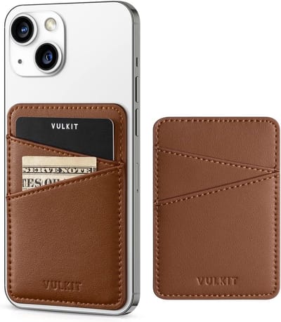 Dunne leren smartphone kaart houder met RFID bescherming voor creditcards en stickers