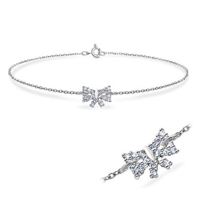 Joy|S - Zilveren armband - strikje met kristal - 18 cm