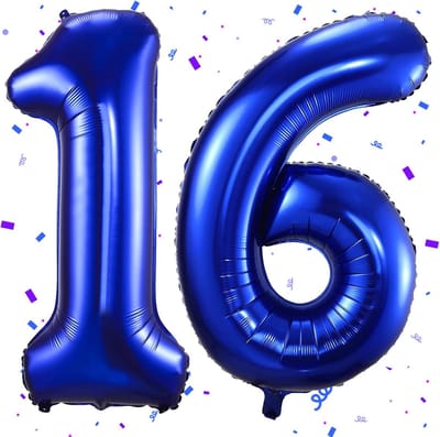 Grote Donkerblauwe Folieballon Cijfer 16 voor Verjaardag en Jubileum