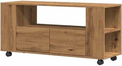 TV Kast - Mediabord Dressoir - Opbergen Media - Met Wielen - 102x34.5x43 cm - Eiken