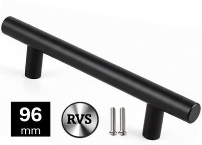 MSQDESIGN Handgreep RVS zwart T-vorm - lengte 150mm - Hartafstand 96mm - T greep - Handgreep kast - Meubelgreep - Keukengreep zwart - Kastgrepen - Handgrepen keukenkastjes - Handgrepen voor deurtjes - Deurgreep - ladegreep - incl schroeven