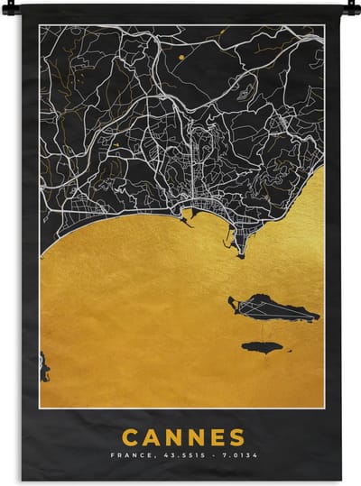 Wandkleed - Wanddoek - Kaart – Plattegrond – Frankrijk – Cannes - Stadskaart - 120x180 cm - Wandtapijt