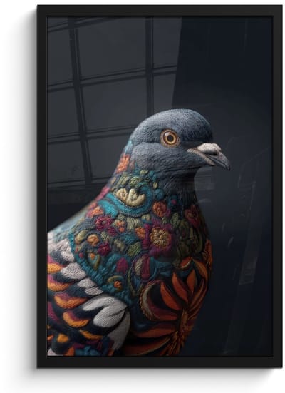 Poster in lijst - Fotolijst 40x60 cm - Posters - Duif - Bloemen - Zwart - Posterlijst zwart - Decoratie - Wanddecoratie woonkamer - Muurdecoratie slaapkamer