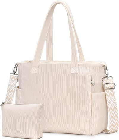 oscaurt Cord Tote Bag Shopper tas dames schoudertas dames crossbody tas met verstelbare schouderriem handtas grote tas voor pendelen winkelen reizen, 40.5x32x14.5 cm