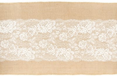 Chaks Jute tafelloper - 2x - met wit kant - 28 x 300 cm - Tafeldecoratie versieringen
