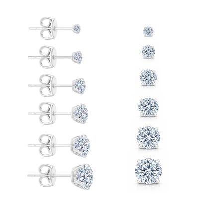 Pax Amare Zirkonia Oorbellen Set van 6 - Stainless Steel Oorknopjes met Steentje in 6 verschillende maten - Zilverkleurig - 3mm tot 8mm