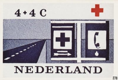 Briefkaart met afbeelding Rode kruis – Hulppost postzegel