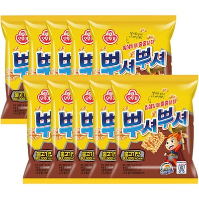 Ottogi Pusyeo Pusyeo Snack de Nouilles Saveur Bulgogi Croustillant Salé Snack Coréen 90g x 10 Paquets