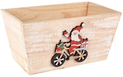 Dekoratief | Bakje m/santa op fiets, naturel/rood, hout, 24x14x12cm | A255450