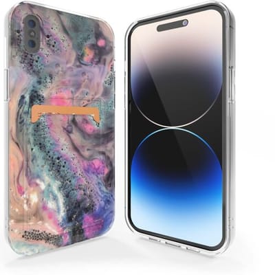 ShieldCase telefoonhoesje geschikt voor Apple iPhone X hoesje pasjes - Pastel Party - Marmer look hoesje - Marmeren uitstraling met pasjeshouder - Shockproof hardcase - Pashouder hoesje