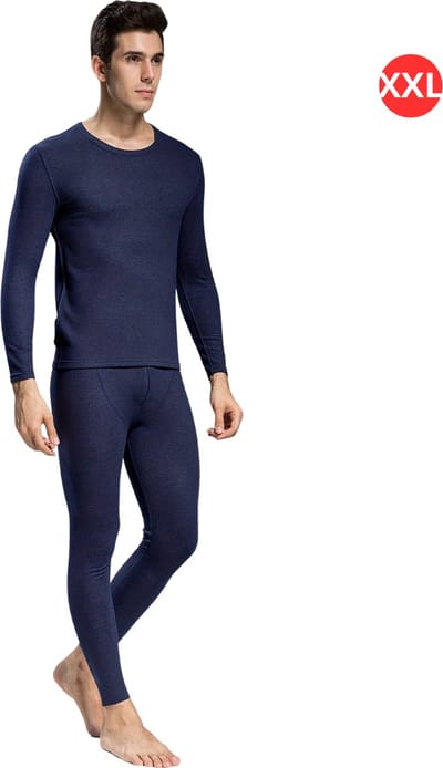 Livano Thermokleding Set - Thermobroek - Thermoshirt - Thermo - Beenverwarmers - Voor Heren - Fleece - Broek + Shirt - Blauw - Maat XL