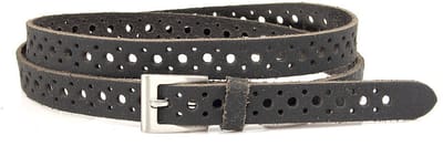 Damesceintuur zwart crackle - 2 cm breed - Leer - Smalle riem - Casual - Maat 95