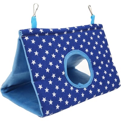 Tente suspendue pour oiseaux, lit triangulaire chaud et confortable pour perroquets, avec crochets, pour perruches ondulées, perruches ondulées, taille M, bleu étoile M blue