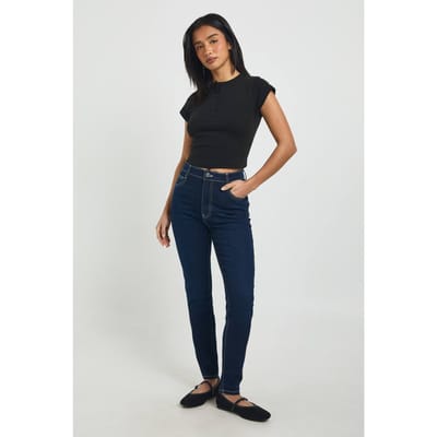 boohoo Dames Petite Hoge Taille Billen Liftende Skinny Jeans | Indigo | Maat: 6