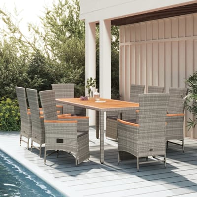 vidaXL - 9-delige - Tuinset - met - kussens - poly - rattan - grijs
