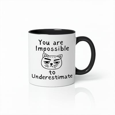 Impossible to Underestimate Kat Mok 330 ml – Wit & Zwart Grappige Chagrijnige Kat Quote Beker