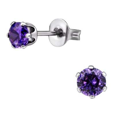Aramat Jewels | Oorbellen | Zirkonia Oorbellen 4mm Paars RVS | | | |4mm | Staal | Kinderen, Volwassenen | Verkleurd niet