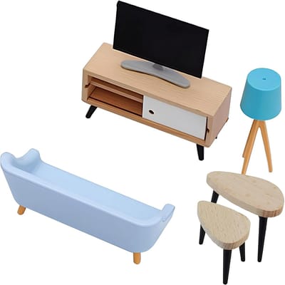Miniatuur Houten Poppenhuis Meubels Set 6 Stuks - Woonkamer Accessoires 1:12