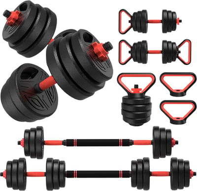 BIGZZIA Set van 2 verstelbare halters 20 kg - met 2 halters, gewichten en 4 sterrensluitingen - Set voor spieropbouw