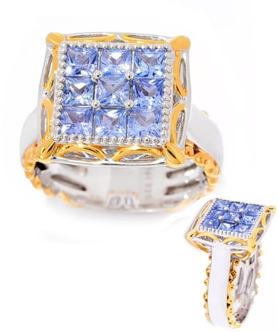 Cavill - Ring 925 Sterling Zilver Palladium - Princess Tanzaniet 0,86 ct - Blauwe Edelsteen - Elegante Damesring met Gouden Rand