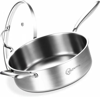 Roestvrijstalen Sauteerpan - Diepe Koekenpan - Veelzijdig Koken - Tri-Ply Constructie - 30 cm Diameter - Zilver
