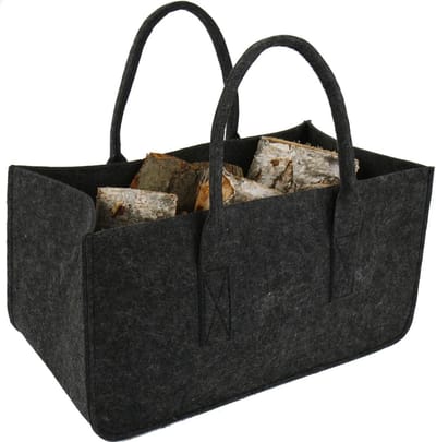 Vilten Tas - Opbergmand - Haardhout Opslag - Extra Dik Materiaal - 50x25x27cm - Donkergrijs