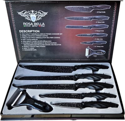 Edënbërg Rosa Bella Messenset - Keramische - Antiaanbaklaag - 6 delig - Zwart