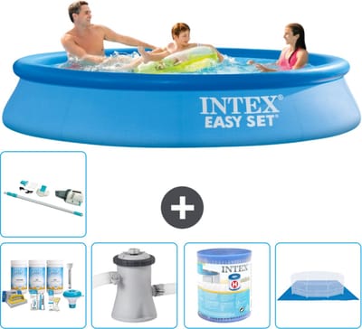 Intex Rond Opblaasbaar Easy Set Zwembad - 305 x 61 cm - Blauw - Inclusief Onderhoudspakket - Zwembadfilterpomp - Filter - Grondzeil - Stofzuiger - 6-delig
