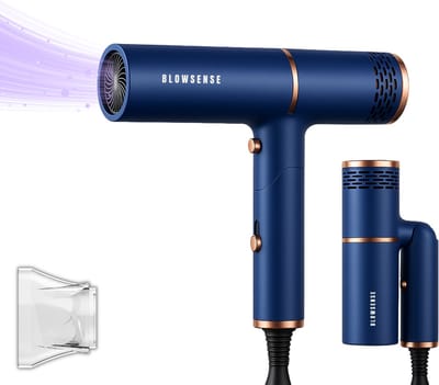 BlowSense® TravelDry Reisföhn Opvouwbaar – Compacte Haardroger voor Reizen, Vakantie en Handbagage – 1200W – Met Concentrator-opzetstuk – Ruimtebesparende Opvouwbare Föhn – Saffierblauw – 2026 Model