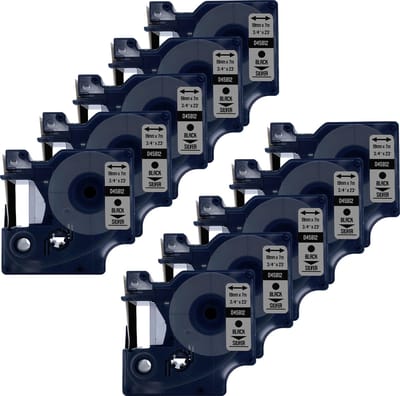 DULA Dymo D1 45812 Compatible label tape - 10 lettertapes - Zwart op zilver - 19mm x 7m