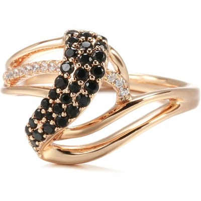 Bague de luxe en or rose pour femmes Mode Géométrie Zircon noir naturel Vagues Bagues pour femmes Bijoux de mariage vintage 7 beige