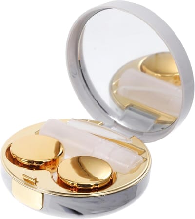 1stuk Gouden Lens Box Met Marmerpatroon Draagbare Ronde Lenshouder Voor Reizen Buitenactiviteiten
