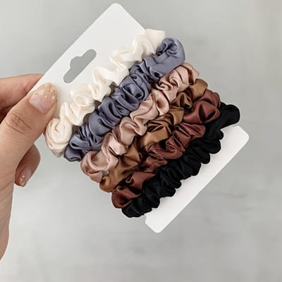 6 stuks Set van Elegante en Eenvoudige Geplooide Haarbanden voor Dames, Effen Kleur Elastische Haarelastiekjes, Paardenstaart Haaraccessoires 6 Pcs black