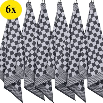 Theedoeken - Horeca - set van 6 - Katoen - Geblokt - Zwart-Wit