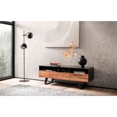 Ervesto Lowboard - Tv-meubel 140x50x40 Cm - Tv-kast - Tv-dressoir - Massief Acaciahout Zwart - Handgemaakt - Met Lade En Deuren