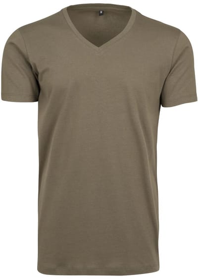 Build Your Brand - Licht T-Shirt met V-Hals - Olive maat S