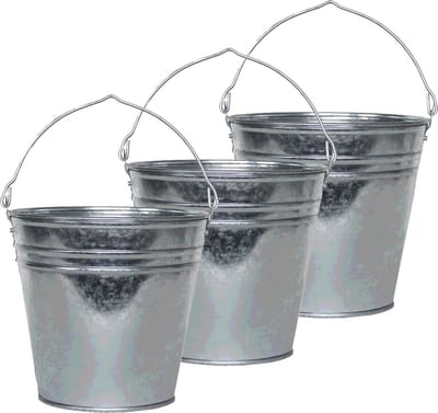 Esschert Design Emmer/plantenpot/bloempot - 4x - zink - zilver - D26 x H25 cm