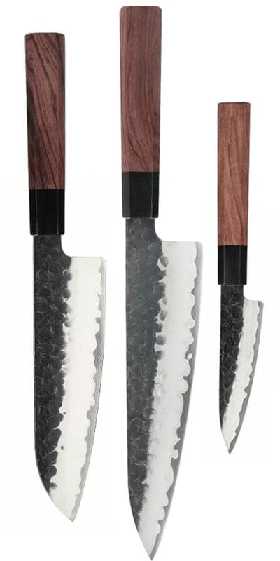 Shinrai Knives - Kurayami 3-delige Damascus Messenset - Koksmes + Santoku + Schilmes