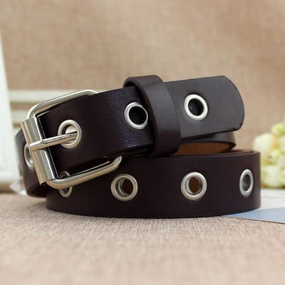 Dames lederen riem ronde metalen pingesp cirkelriem mode rij doorvoertule riem gray