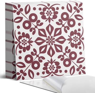 Coloray Plaktegels - Bloemenpatroon met bladeren Portugese Tegels - 30 cm x 30 cm - Claret Plaktegels - 9 stuks - Vierkant PVC Tegels - Plaktegels Keuken - Zelfklevende Vloertegels - Vinyltegels Vloer Zelfklevend - Zelfklevende Tegels